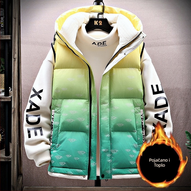 Mladi kapuljačasti prsluk za zimu, zatvarač na zip, geometrijski uzorak, slobodan kroj, glavni materijal: kunićje krzno