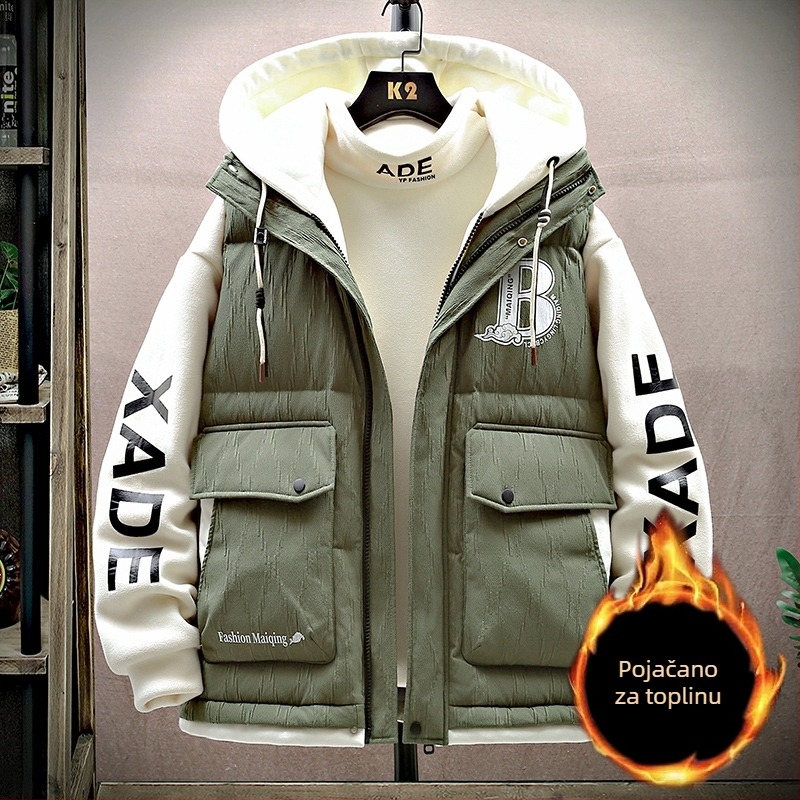 Mladi kapuljačasti prsluk za zimu, zatvarač na zip, geometrijski uzorak, slobodan kroj, glavni materijal: kunićje krzno