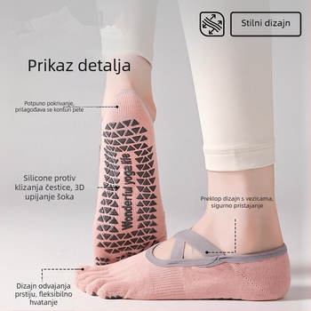 Ženske čarape za jogu protiv klizanja s prstima – nevidljive, s dizajnom pet prstiju, antibakterijske, upijaju znoj, anti-trenje, 90–95% pamuk, bez šavova