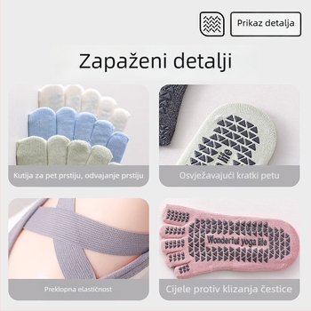Ženske čarape za jogu protiv klizanja s prstima – nevidljive, s dizajnom pet prstiju, antibakterijske, upijaju znoj, anti-trenje, 90–95% pamuk, bez šavova