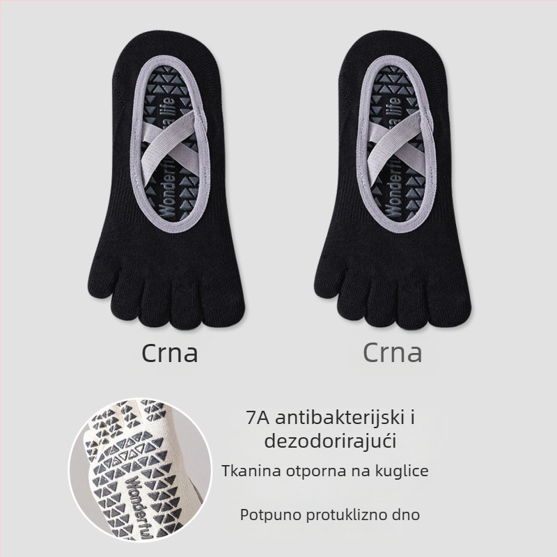 Ženske čarape za jogu protiv klizanja s prstima – nevidljive, s dizajnom pet prstiju, antibakterijske, upijaju znoj, anti-trenje, 90–95% pamuk, bez šavova