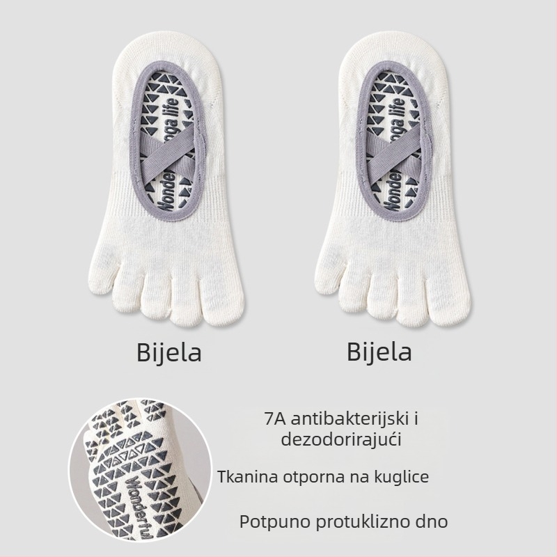 Ženske čarape za jogu protiv klizanja s prstima – nevidljive, s dizajnom pet prstiju, antibakterijske, upijaju znoj, anti-trenje, 90–95% pamuk, bez šavova