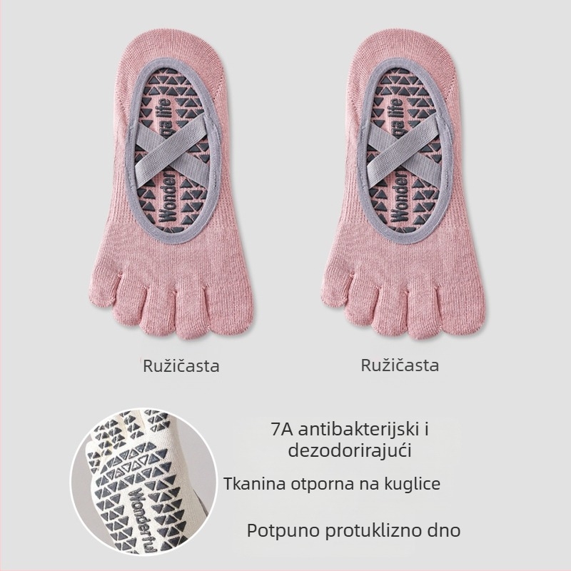 Ženske čarape za jogu protiv klizanja s prstima – nevidljive, s dizajnom pet prstiju, antibakterijske, upijaju znoj, anti-trenje, 90–95% pamuk, bez šavova