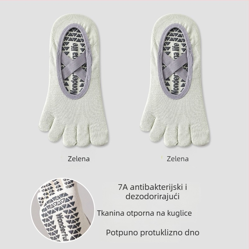 Ženske čarape za jogu protiv klizanja s prstima – nevidljive, s dizajnom pet prstiju, antibakterijske, upijaju znoj, anti-trenje, 90–95% pamuk, bez šavova