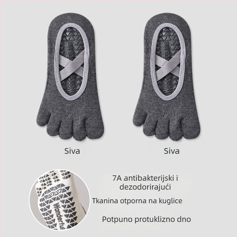 Ženske čarape za jogu protiv klizanja s prstima – nevidljive, s dizajnom pet prstiju, antibakterijske, upijaju znoj, anti-trenje, 90–95% pamuk, bez šavova
