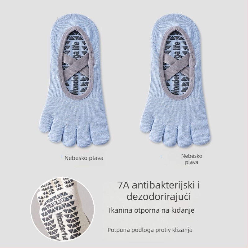Ženske čarape za jogu protiv klizanja s prstima – nevidljive, s dizajnom pet prstiju, antibakterijske, upijaju znoj, anti-trenje, 90–95% pamuk, bez šavova