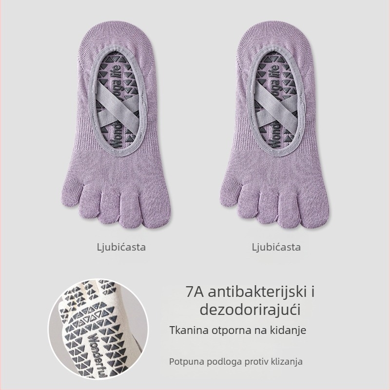 Ženske čarape za jogu protiv klizanja s prstima – nevidljive, s dizajnom pet prstiju, antibakterijske, upijaju znoj, anti-trenje, 90–95% pamuk, bez šavova