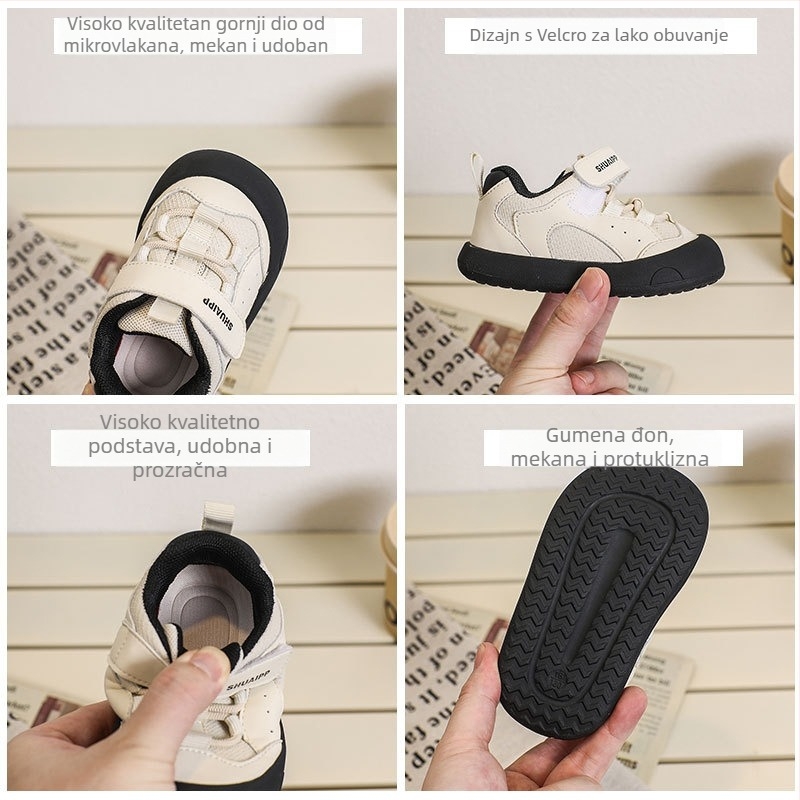 Unisex dječje sportske tenisice za bebe, gornji dio od mikrovlaknaste kože, niski kroj, Velcro zatvarač, protuklizna mekana đon
