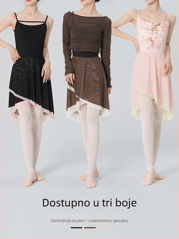 Moderna plesna suknja s mrežastim uzorkom i podijelom, poliester tkanina s najlonskom podstavom, za odrasle žene, pogodna za balet
