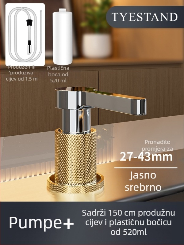 Dozator sapuna za kuhinjski sudoper od čvrstog bakra, produženi pritisni mehanizam i crijevo, model SD-80, CE certifikat