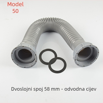 Cijev odvodnje kuhinjskog sudopera za jednostavni i dvostruki sudoper - model 50, PP+PVC, 58 mm priključak, moderan minimalistički stil
