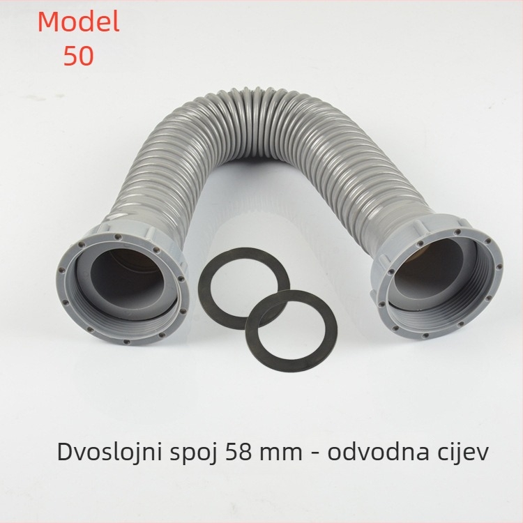 Cijev odvodnje kuhinjskog sudopera za jednostavni i dvostruki sudoper - model 50, PP+PVC, 58 mm priključak, moderan minimalistički stil