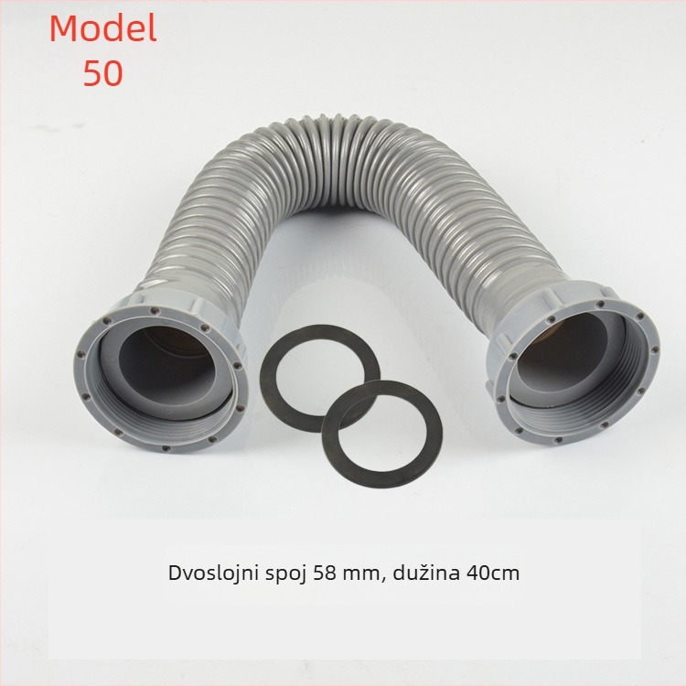 Cijev odvodnje kuhinjskog sudopera za jednostavni i dvostruki sudoper - model 50, PP+PVC, 58 mm priključak, moderan minimalistički stil