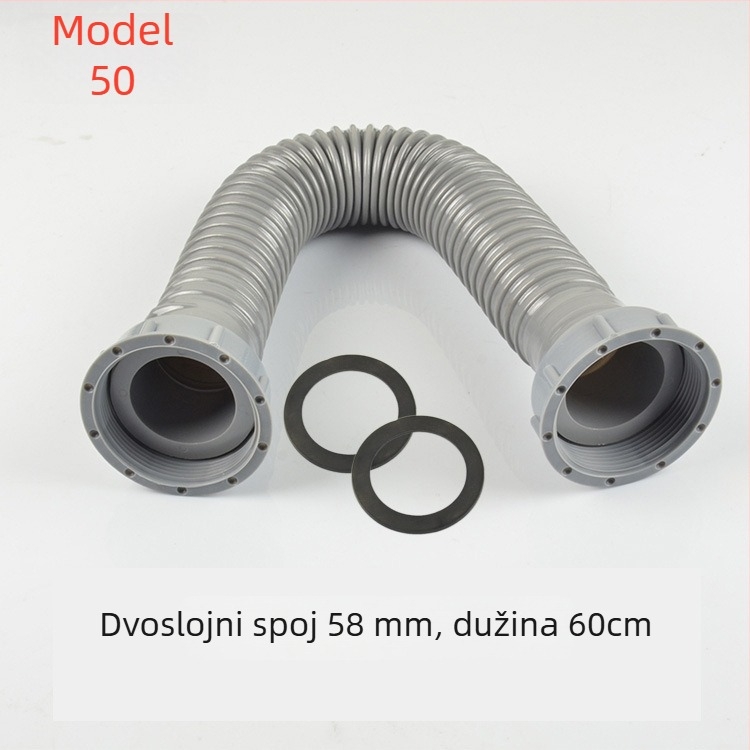 Cijev odvodnje kuhinjskog sudopera za jednostavni i dvostruki sudoper - model 50, PP+PVC, 58 mm priključak, moderan minimalistički stil