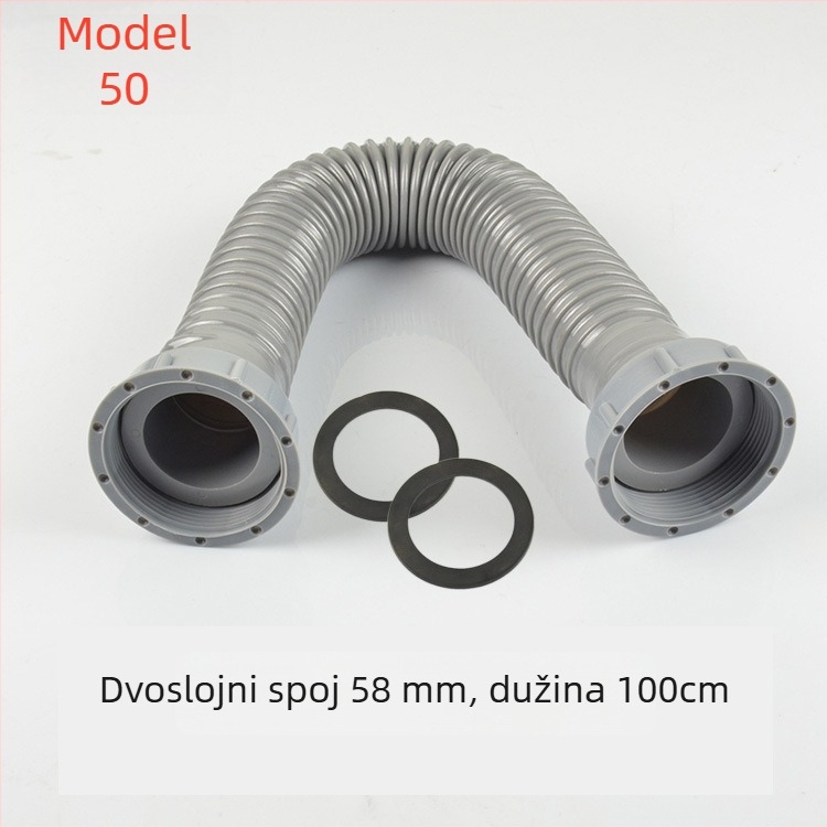 Cijev odvodnje kuhinjskog sudopera za jednostavni i dvostruki sudoper - model 50, PP+PVC, 58 mm priključak, moderan minimalistički stil