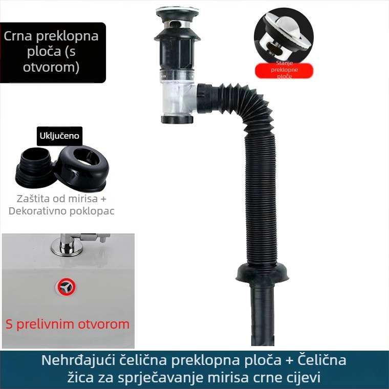 Set odvoda za umivaonik s funkcijom otklanjanja mirisa, Bounce tip, ABS, dvostruka glava, model Seven-character deodorant drainer