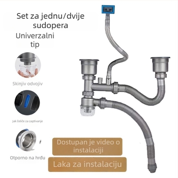Set odvoda cijevi za sudoperu – dvostruka kuhinjska sudopera, (Model RQ6; PP; Otporan na miris; Brand: Qingduo)