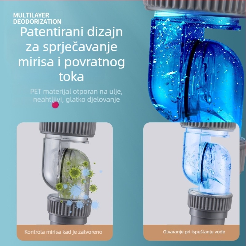 ABS set odvoda za umivaonik, S-oblik, preklopni poklopac, moderan minimalistički stil, mogućnost prilagodbe