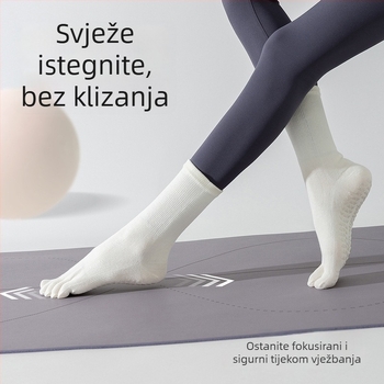 Joga čarape s protukliznim silikonom, odvojeni prsti (pet prstiju), pamuk, srednja duljina, za indoor fitness žene