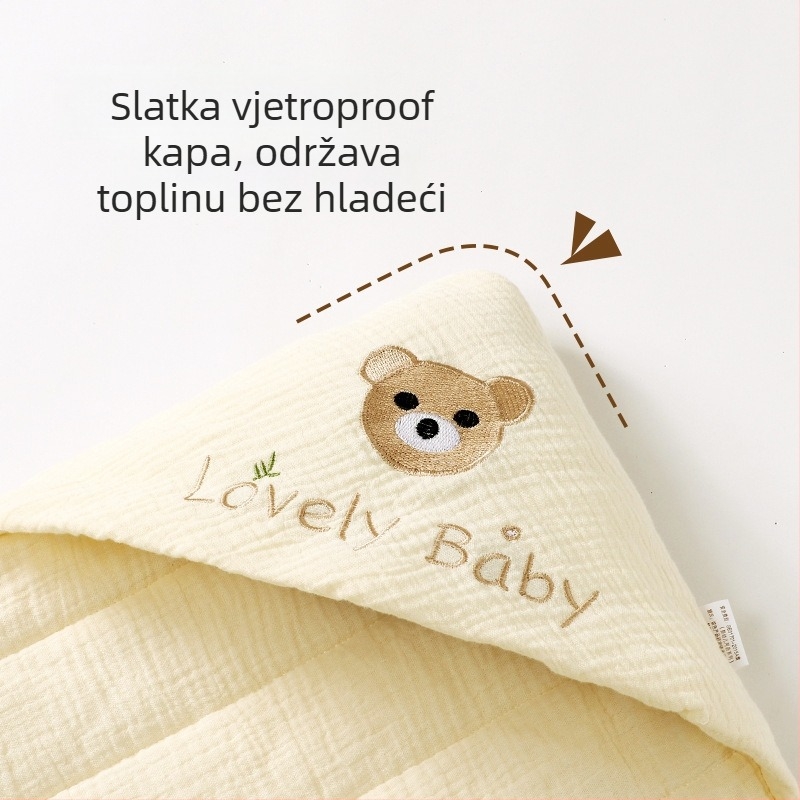 Pamukasta zaveza za bebe s kapuljačom – crtani motiv, toplina klase A, za novorođenčad (proljeće/jesen/zima)