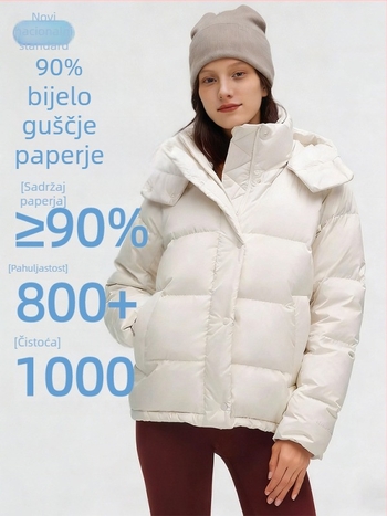 Puffer jakna s guščjim perjem, sadržaj perja 86-90%, uski kroj, odvojiva kapuljača