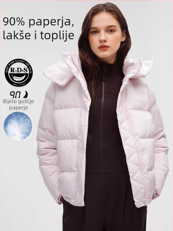 Puffer jakna s guščjim perjem, sadržaj perja 86-90%, uski kroj, odvojiva kapuljača