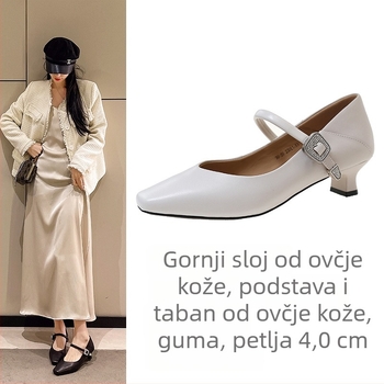 Ženske cipele od ovčje kože s kvadratnim vrhom, debelim petom 3–5 cm i gumom na đonu