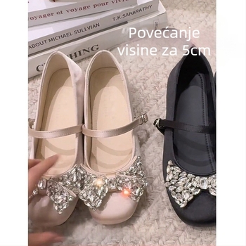 Ženske Mary Jane cipele s unutarnjim povećanjem visine od 5 cm, mašna i kristali, okrugli vrh