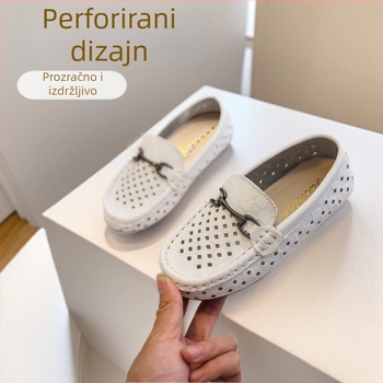 Dječji kožni slip-on mokasini s metalnom kopčom, karirani uzorak, gumeni potplat, ručno izrađene, korejski stil