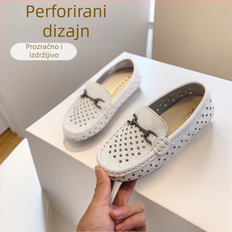Dječji kožni slip-on mokasini s metalnom kopčom, karirani uzorak, gumeni potplat, ručno izrađene, korejski stil