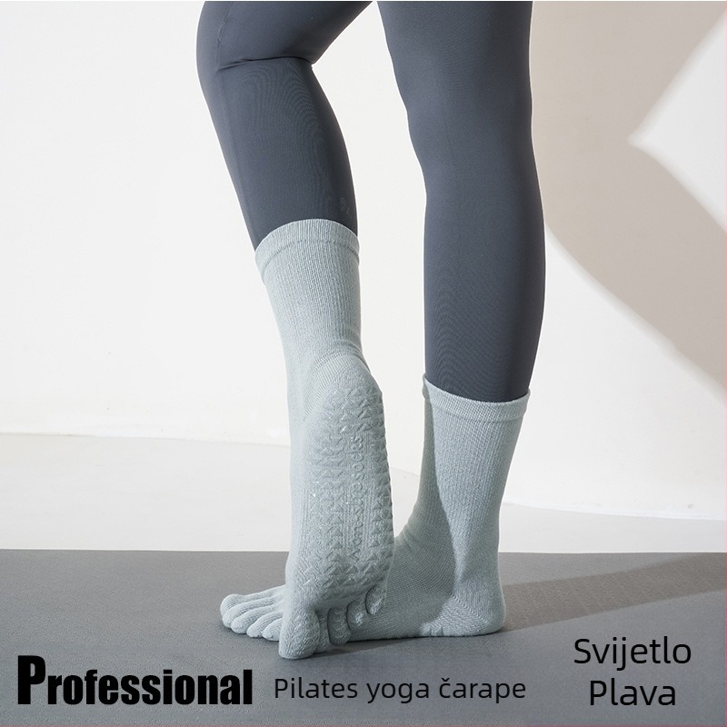 Joga čarape s pet prstiju, protuklizne, srednje duljine, za žene, 80-90% pamuk