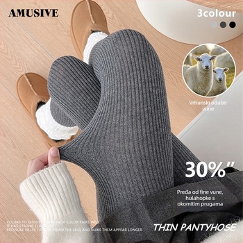 Amusive Siva serija, 24.9% fina Vuna, tople hulahopke za žene, jednobojne, debele, s nogama