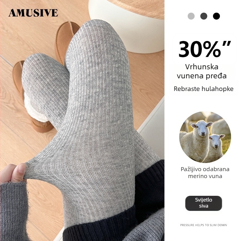 Amusive Siva serija, 24.9% fina Vuna, tople hulahopke za žene, jednobojne, debele, s nogama