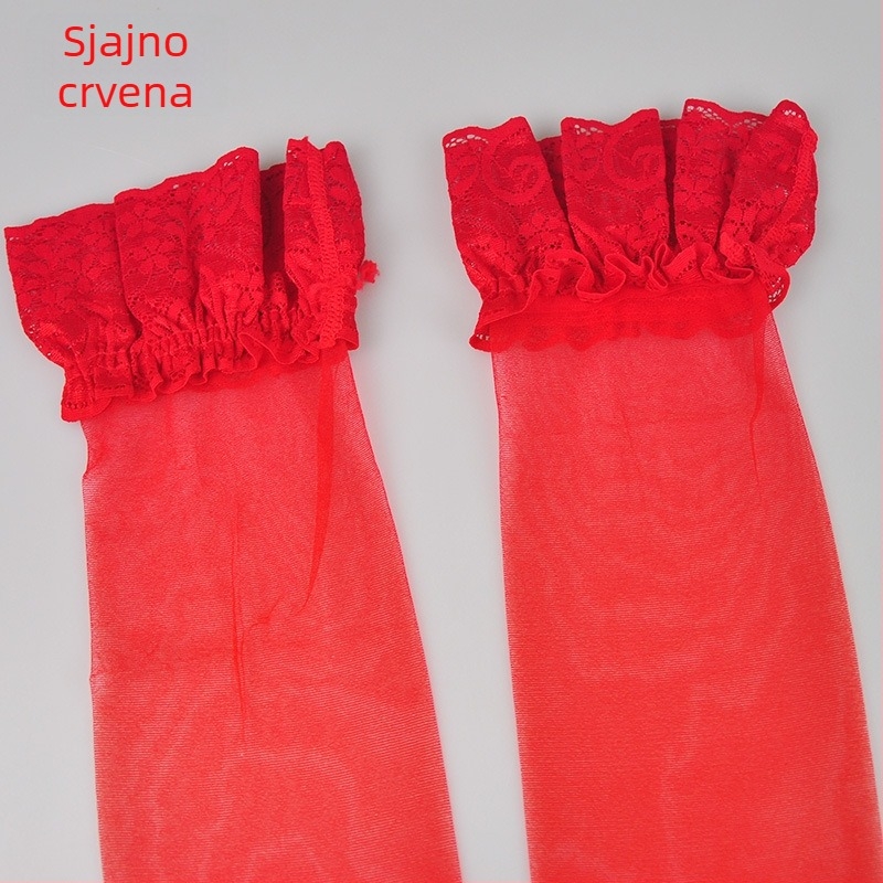 Beilei nadkoljenice s čipkastim rubom od 10 cm, silikon za protivklizanje, dugi tubus, 80–90% poliester