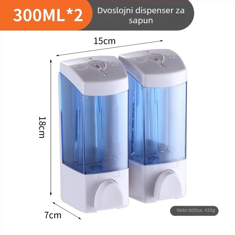 Ručni dispenzer za sapun ABS, kapacitet 300/500 ml, ručno pritiskanje, proizveden injekcijskim kalupom, moder stil
