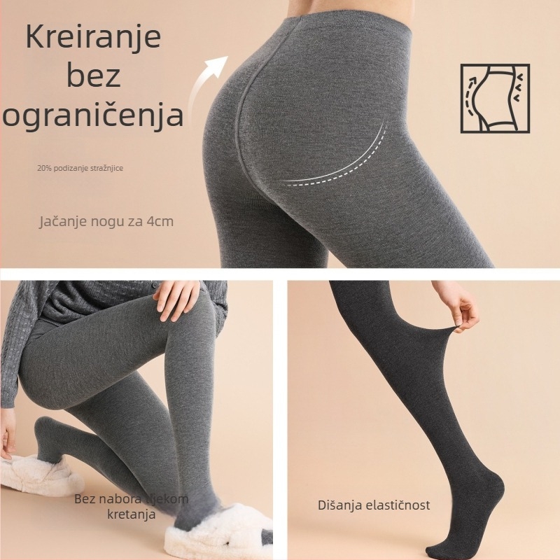 Ženske tajice od kašmira u smjesi, podstavljene fleksom za toplinu, jedne boje, debele, za proljeće i jesen