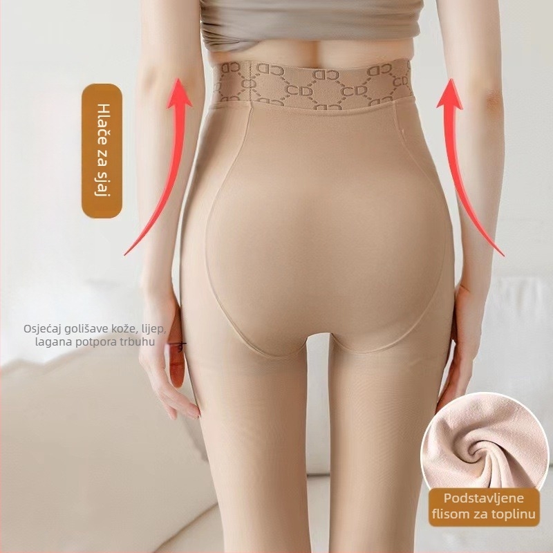 Ženske pantyhose s flisom, debeli za jesen-zimu, koži prilagođeni izgled, nude dojam, podizanje stražnjice