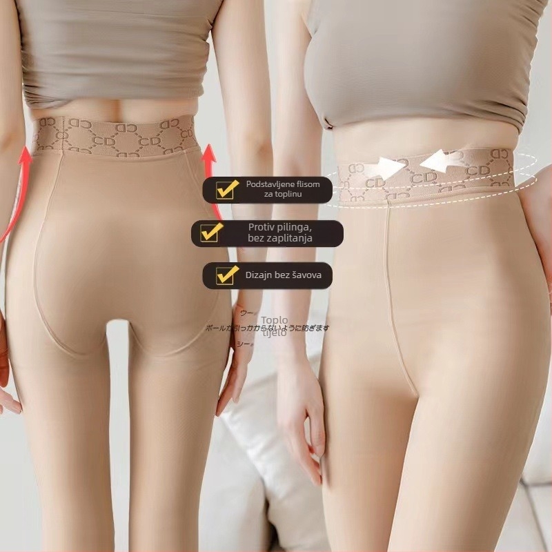 Ženske pantyhose s flisom, debeli za jesen-zimu, koži prilagođeni izgled, nude dojam, podizanje stražnjice