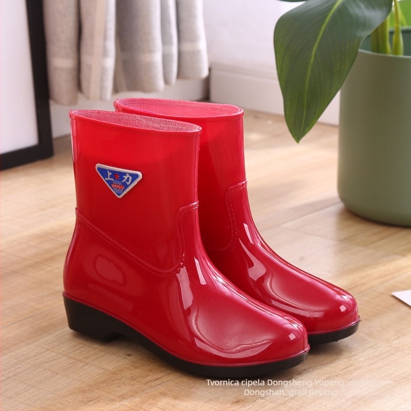 Ženske čizme za kišu do srednjeg lista, vodootporne, s protukliznom i izdržljivom potplatom, PVC gornji dio, niski pet 1-3 cm, pogodne za posao, kuhinju i pranje automobila