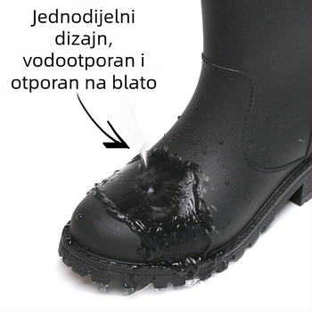 Ženske kišne čizme, PVC gornji dio, srednja visina cijevi, debeli đon, vodootporne, visina pete 3-5 cm