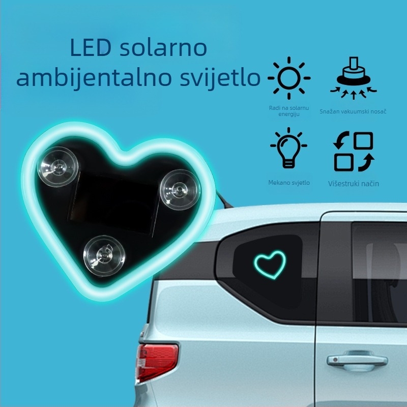 Unutarnja automobilna dekorativna svjetiljka – solarna lampica srca, usisavačem držač, stražnji unutarnji prostor, 0.5W, 5V
