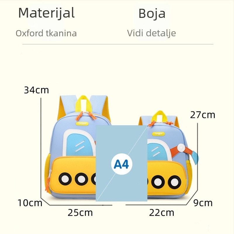 Ruksak za djecu s crtanim bagrom, lagan, unisex, Oxford tkanina, zakrivljene naramenice