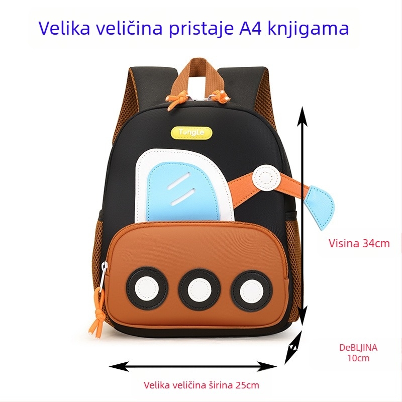 Ruksak za djecu s crtanim bagrom, lagan, unisex, Oxford tkanina, zakrivljene naramenice