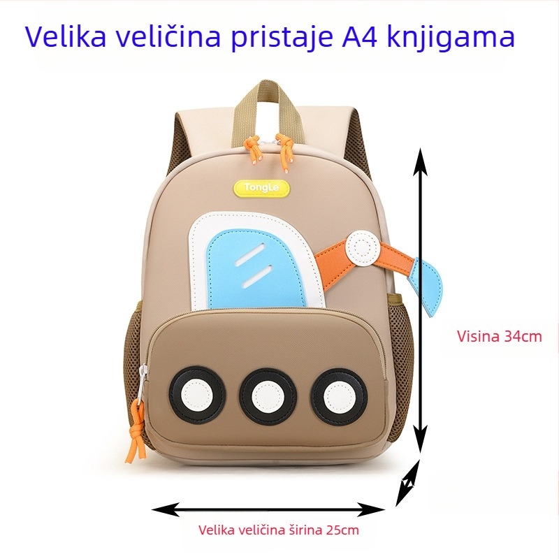 Ruksak za djecu s crtanim bagrom, lagan, unisex, Oxford tkanina, zakrivljene naramenice
