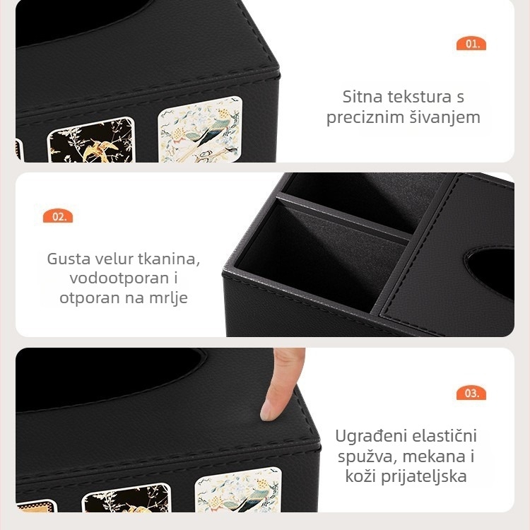 Kožna kutija za maramice – moderni minimalistički stil, višenamjenska, za ploču stola, model 985