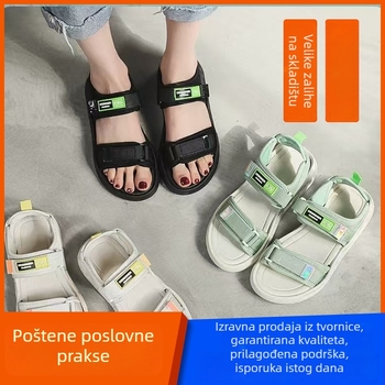 Ženske sandale s debelom potplatom, mrežasti gornji dio, gumena potplata, okrugli vrh, zatvaranje na Velcro, prozračne