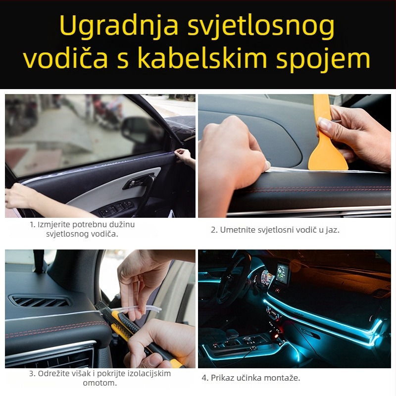 LED unutrašnje ambijentalno svjetlo za automobil s EL materijalom, hladno svjetlo, IP67, 3W, 3-12V
