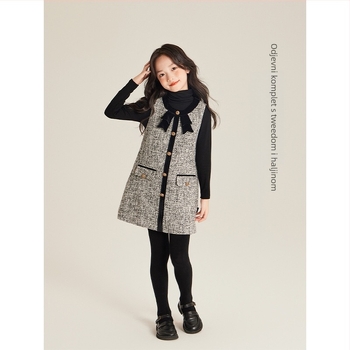 AMYBABY Djevojačka suknja – pamukasta suknja, torta-stil, Chanel nadahnut klasični stil, Zima 2024, uzrast 3–8 godina