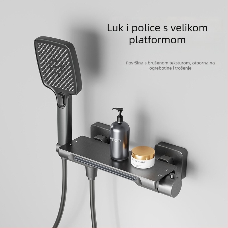 Zidni set slavine za kadu sa tušem, cijelo bakreno kućište, regulacija temperature, model XZ-92, keramički ventil, univerzalni ulazi/izlazi 4 priključka, CE certifikat