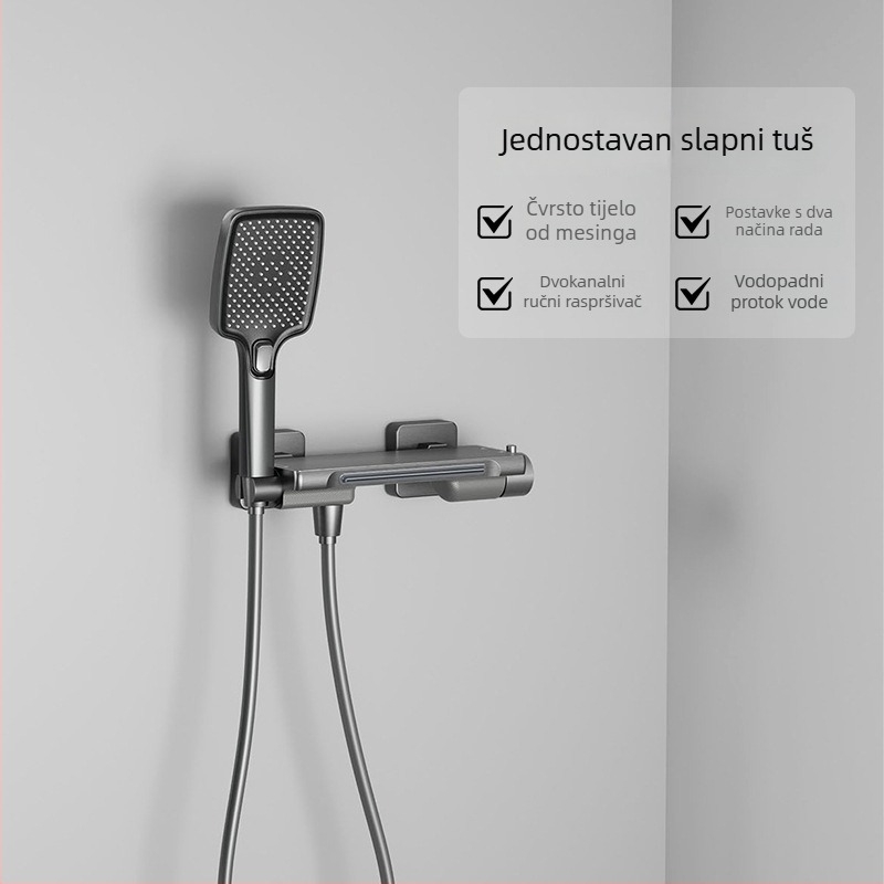 Zidni set slavine za kadu sa tušem, cijelo bakreno kućište, regulacija temperature, model XZ-92, keramički ventil, univerzalni ulazi/izlazi 4 priključka, CE certifikat